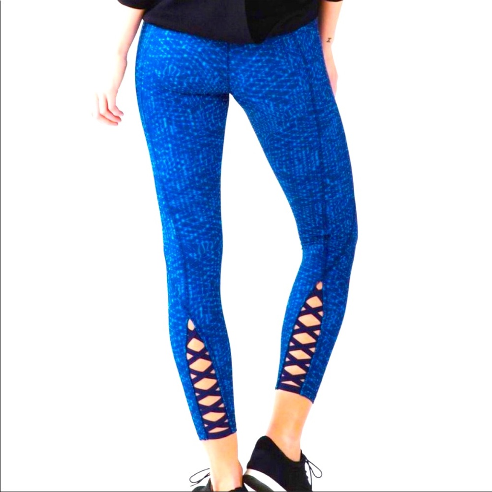 Lululemon Pure Practice Pant in Samba Snake Kayak Blue Hero Blue criss cross